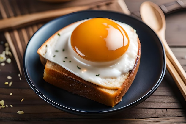 Un œuf au plat sur un toast avec une cuillère sur le côté