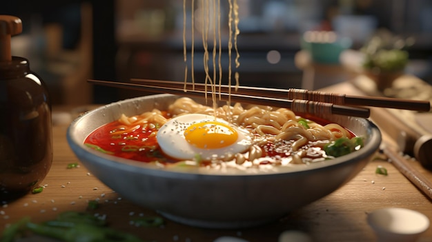 oeuf de baguettes de ramen japonais ultra détaillé 8k cg