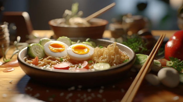 oeuf de baguettes de ramen japonais ultra détaillé 8k cg