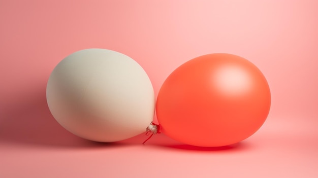 Un œuf blanc et un ballon rouge sur fond rose