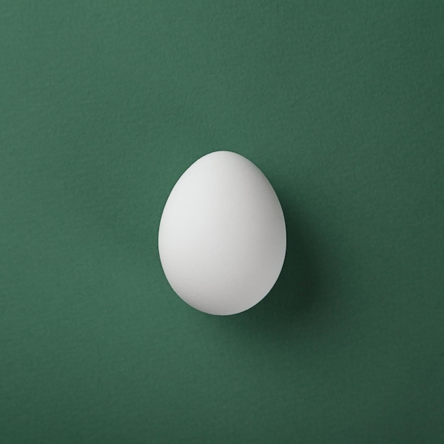 Oeuf blanc sur fond pastel vert Espace de copie Concept minimal