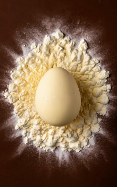 Oeuf en chocolat blanc sur éclats de chocolat blanc