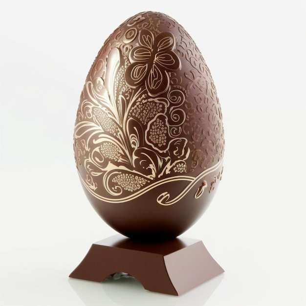 Un œuf en chocolat décoratif avec un motif floral dessus.