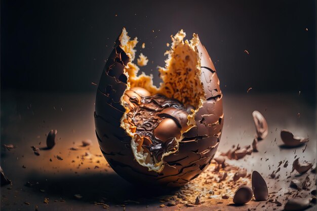 Oeuf en chocolat a explosé sucré sur un fond sans fin Célébration de Pâques