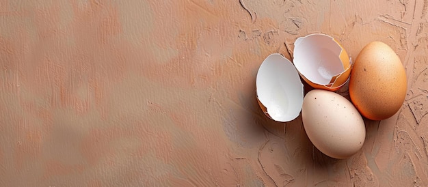 œuf avec deux coquilles pelées et espace vide vue aérienne thème de Pâques