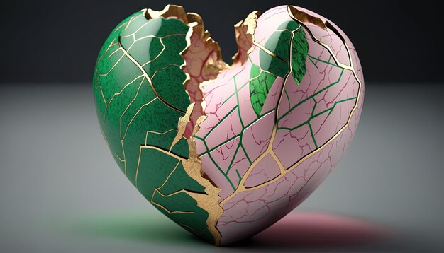 un œuf en forme de cœur avec une feuille verte à l'intérieur