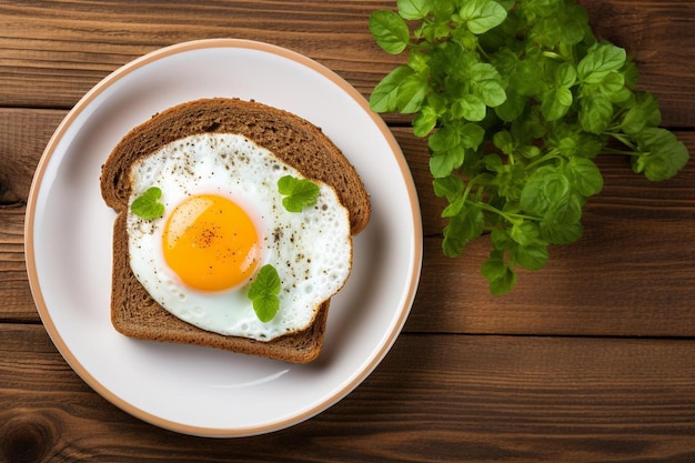 œuf frit sur du pain grillé et une tasse de café pour le petit déjeuner œuf frit avec du pain sur l'assiette