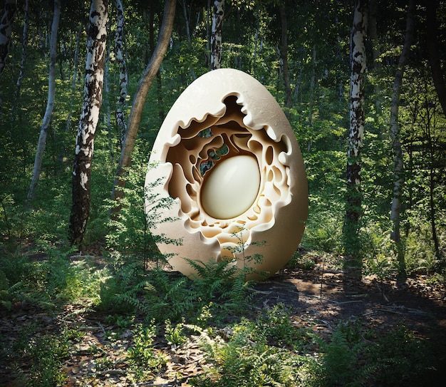 Oeuf géant dans la forêt