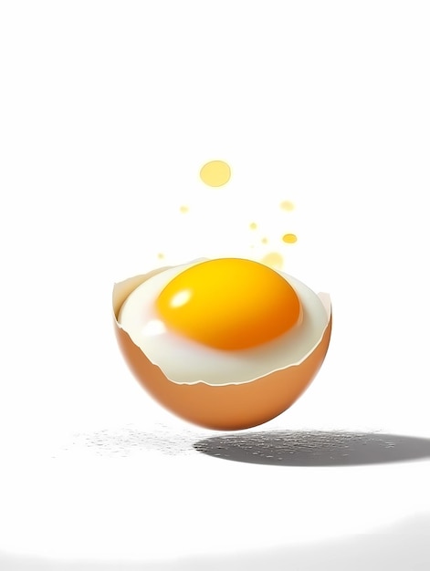 Un œuf avec un œuf ensoleillé dedans flottant sur le fond blanc une image isolée