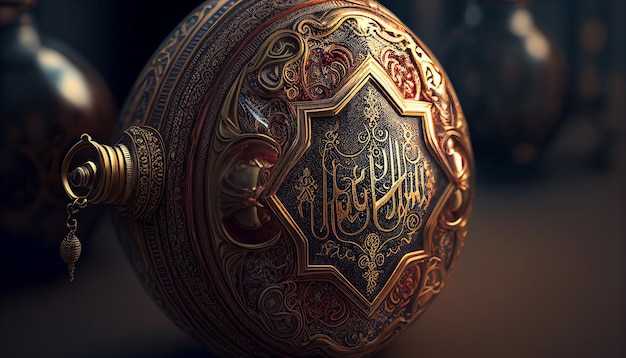 Un oeuf d'or avec calligraphie arabe dessus