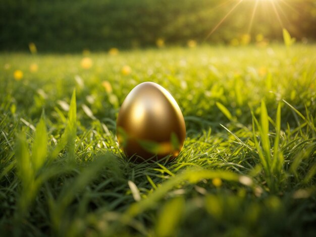 Un œuf d'or sur l'herbe verte