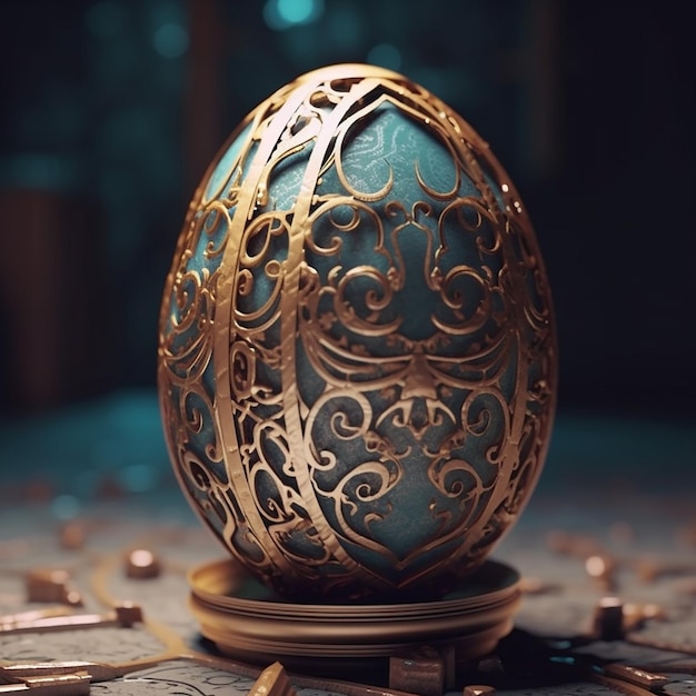 Un œuf d'or avec un motif doré dessus
