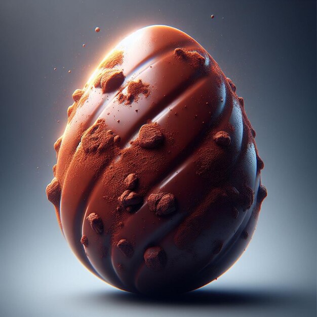 Un œuf de Pâques au chocolat avec des éclaboussures de chocolat