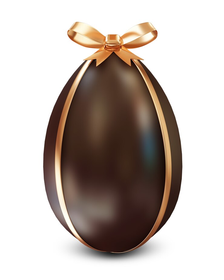 Photo oeuf de pâques au chocolat avec golden bow isolé