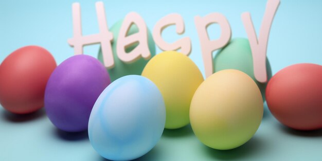 Un œuf de Pâques coloré avec le mot heureux dessus