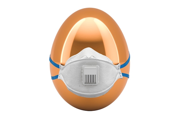 Oeuf de Pâques doré avec masque respiratoire filtrant concept de quarantaine de Pâques rendu 3D
