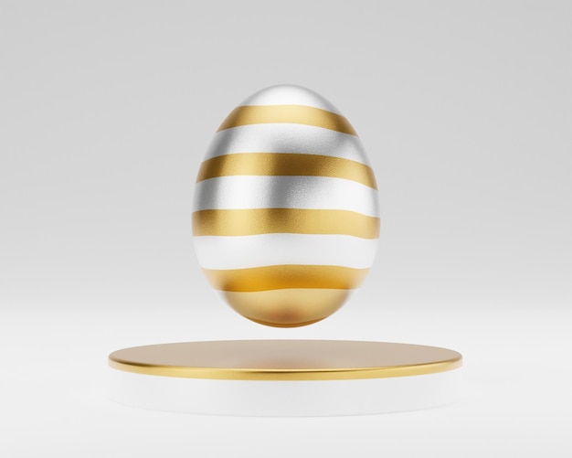 Oeuf de Pâques doré sur podium 3d render illustration joyeuses pâques concept scène minimale avec piédestal et oeuf