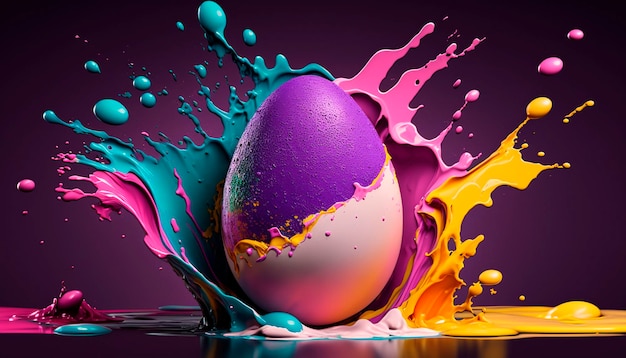 Oeuf de Pâques éclaboussure de couleurs AI générative