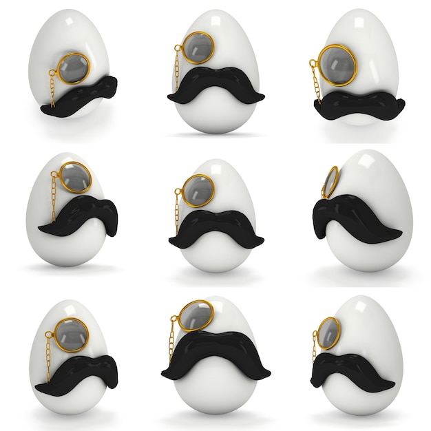 Oeuf de Pâques avec lunettes moustache et monocle