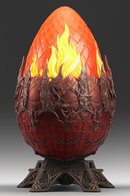 Un œuf rouge avec un feu dessus