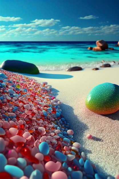 Oeuf vert assis au sommet d'une ai générative de plage de sable