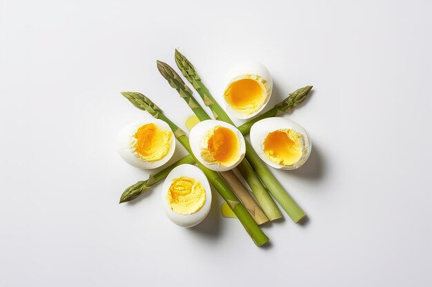 Des œufs avec des asperges isolées sur fond blanc