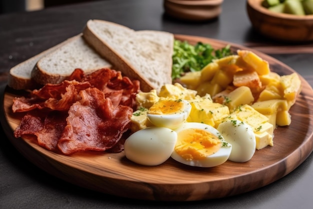 Des œufs sur une assiette avec du bacon et du bacon