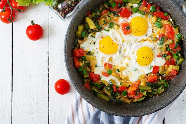 Oeufs au plat avec des légumes.