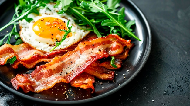 œufs et bacon sur une assiette Concentration sélective