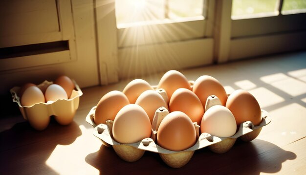 Les œufs brillent au soleil du matin symbolisant l'espoir et le renouveau de Pâques.