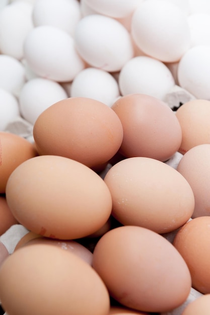 Oeufs bruns et blancs sur le marché