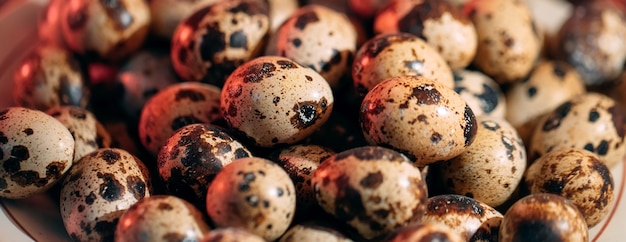 Oeufs de caille dans une assiette sur le fond des cailles.