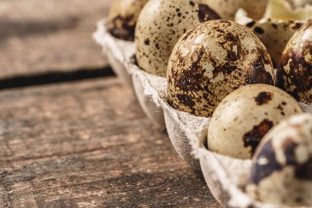 Oeufs De Caille Dans Une Boîte En Carton.