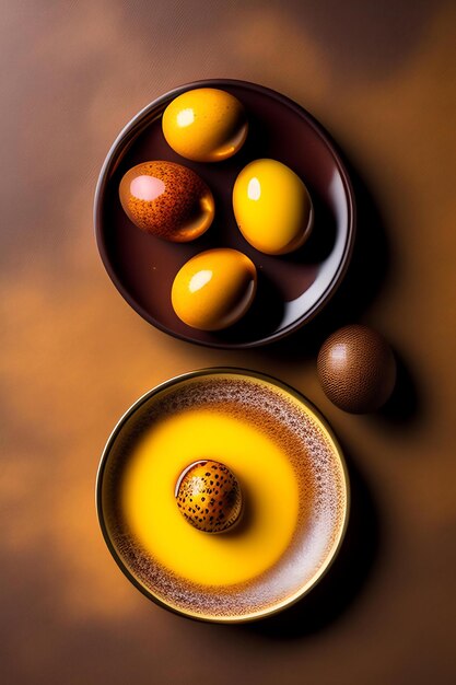 Oeufs de caille entiers et cassés avec jaune d'oeuf sur fond de table en pierre brune avec ombre