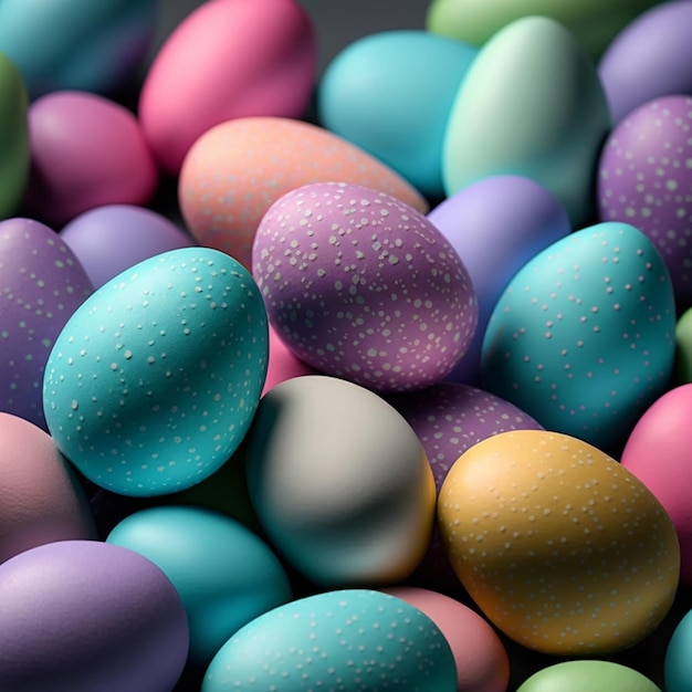 Oeufs colorés comme arrière-plan en vue de dessus pour la célébration du jour de Pâques, photographie, détails, lig naturel
