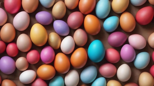 Des œufs de couleur mignonne, un fond coloré, une texture de lin.