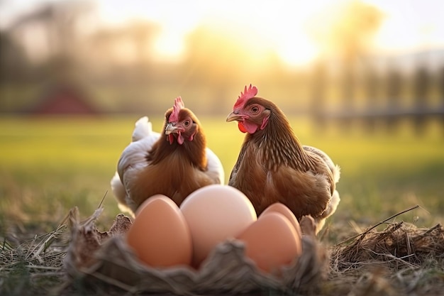 Oeufs à couver de poule avec fond de ferme