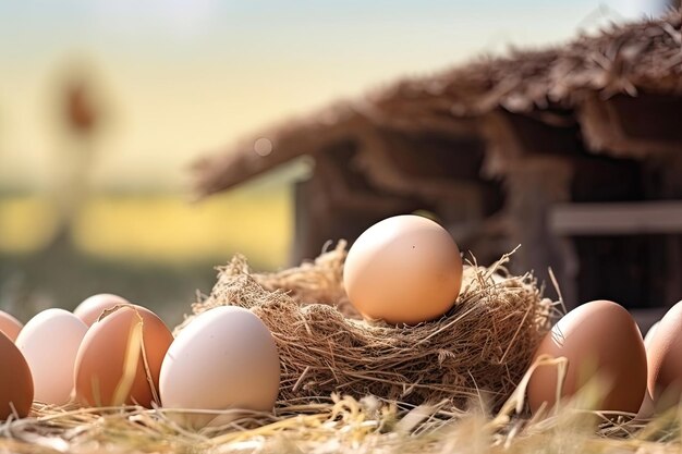 Oeufs à couver de poule avec fond de ferme