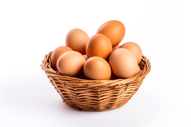 Oeufs dans le panier isolé sur fond blanc