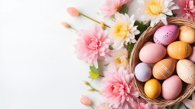 Des œufs de différentes couleurs panier table princesse patten décoré fantaisiste métiers extravagants plus de parcs