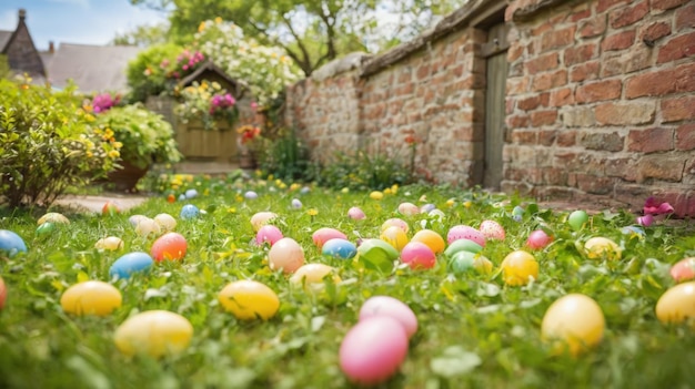 Des œufs éparpillés dans l'herbe