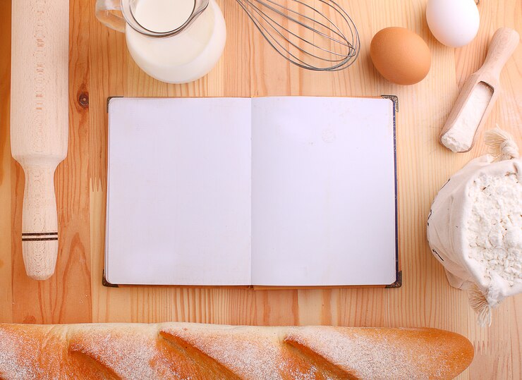 Oeufs farine de lait et fouetter sur un fond de bois
