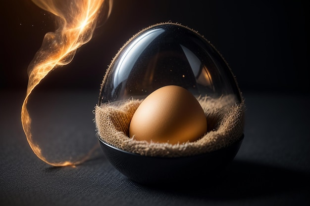 Des œufs à l'intérieur d'une boule de verre sur le bureau sous la lumière naturelle gros plan fond de papier peint créatif