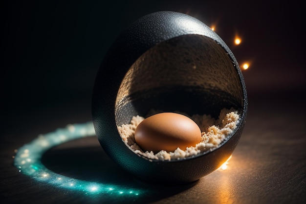 Des œufs à l'intérieur d'une boule de verre sur le bureau sous la lumière naturelle gros plan fond de papier peint créatif