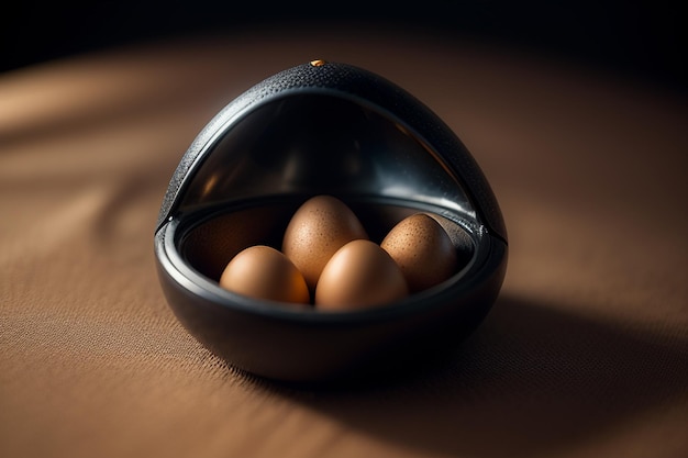 Des œufs à l'intérieur d'une boule de verre sur le bureau sous la lumière naturelle gros plan fond de papier peint créatif