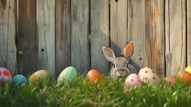 Des œufs de lapin et une clôture en bois