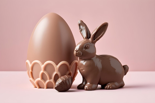 Oeufs de lapin de Pâques en chocolat et bonbons sur fond rose Generative AI 4