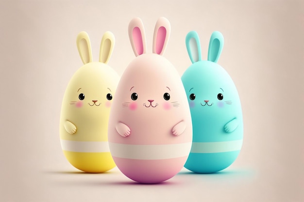 Oeufs de lapin de Pâques Lapins couleur pastel AI illustration minimale