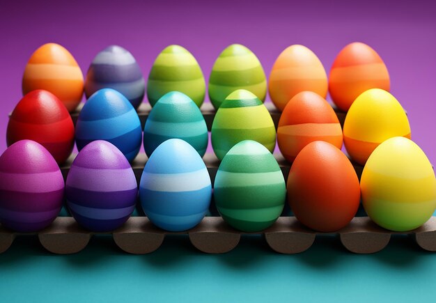 Des œufs multicolores de Pâques à fond vert