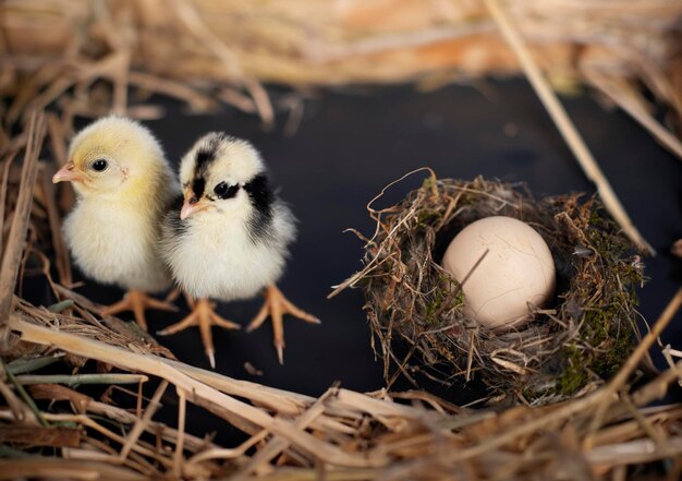 Photo Œufs de nid et poussin